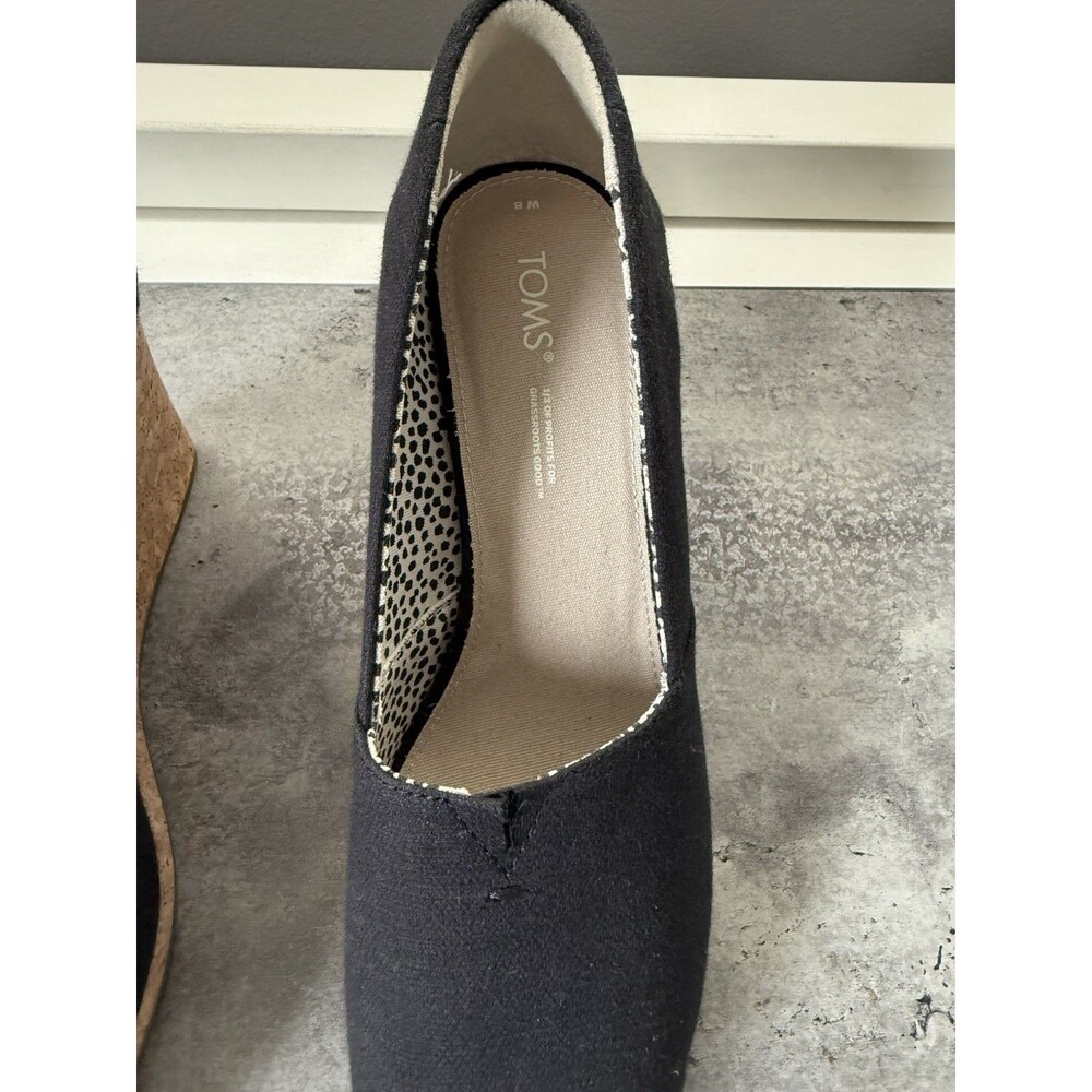TOMS Women Black Cotton Peep-Toe Platform Cork Wedge  Heel US 8 M - Picture 9 of 11